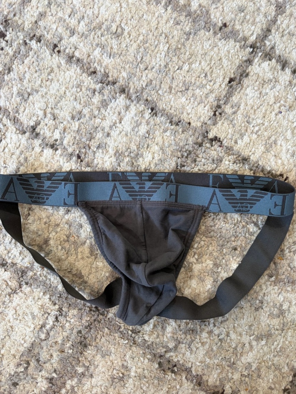Emporio Armani Men's Gray Jockstrap with Logo Waistband